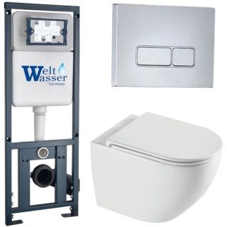 Комплект унитаза с инсталляцией WeltWasser Marberg 410 +Merzbach 043 XL GL-WT +MAR 410 SE-CR 10000013803 белый глянцевый
