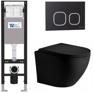 Комплект унитаза с инсталляцией WeltWasser Amberg 350 +Merzbach 043 XL MT-BL +Amberg RD-BL 10000014097 черный матовый