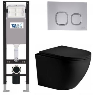 Комплект унитаза с инсталляцией WeltWasser Amberg 350 +Merzbach 043 XL MT-BL +Amberg RD-CR 10000014098 черный матовый