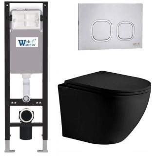 Комплект унитаза с инсталляцией WeltWasser Amberg 350 +Merzbach 043 XL MT-BL +Amberg RD-MT CR 10000014099 черный матовый