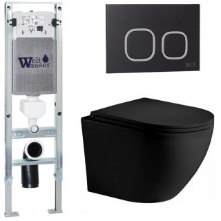 Комплект унитаза с инсталляцией WeltWasser Amberg 350 ST +Merzbach 043 XL MT-BL +Amberg RD-BL 10000014102 черный матовый