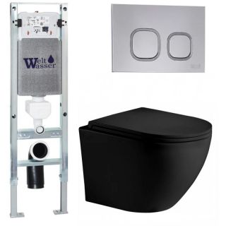 Комплект унитаза с инсталляцией WeltWasser Amberg 350 ST +Merzbach 043 XL MT-BL +Amberg RD-CR 10000014103 черный матовый