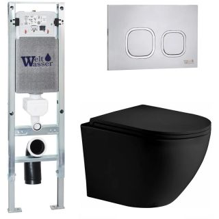 Комплект унитаза с инсталляцией WeltWasser Amberg 350 ST +Merzbach 043 XL MT-BL +Amberg RD-MT CR 10000014104 черный матовый