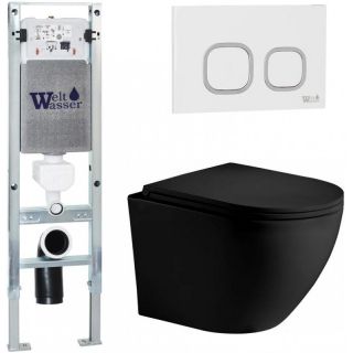 Комплект унитаза с инсталляцией WeltWasser Amberg 350 ST +Merzbach 043 XL MT-BL +Amberg RD-WT 10000014105 черный матовый