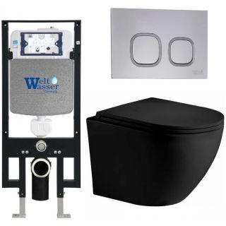 Комплект унитаза с инсталляцией WeltWasser Amberg 497 +Merzbach 043 XL MT-BL +Amberg RD-CR 10000014108 черный матовый