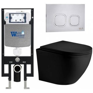 Комплект унитаза с инсталляцией WeltWasser Amberg 497 +Merzbach 043 XL MT-BL +Amberg RD-MT CR 10000014109 черный матовый
