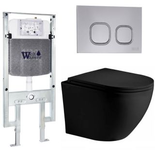 Комплект унитаза с инсталляцией WeltWasser Amberg 497 ST +Merzbach 043 XL MT-BL +Amberg RD-CR 10000014113 черный матовый