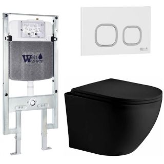 Комплект унитаза с инсталляцией WeltWasser Amberg 497 ST +Merzbach 043 XL MT-BL +Amberg RD-WT 10000014115 черный матовый