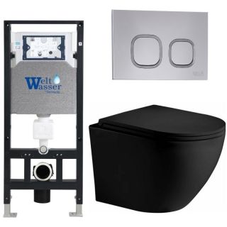 Комплект унитаза с инсталляцией WeltWasser Amberg 506 +Merzbach 043 XL MT-BL +Amberg RD-CR 10000014118 черный матовый