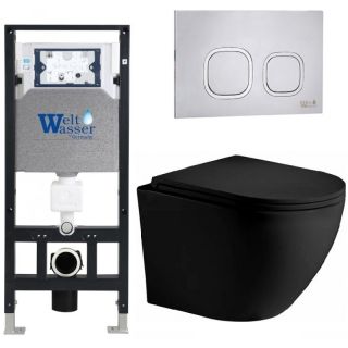 Комплект унитаза с инсталляцией WeltWasser Amberg 506 +Merzbach 043 XL MT-BL +Amberg RD-MT CR 10000014119 черный матовый