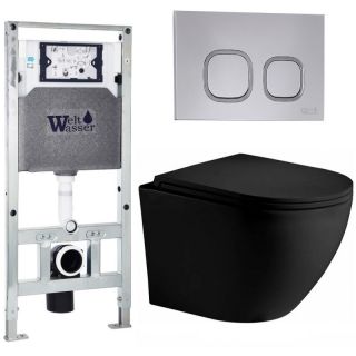 Комплект унитаза с инсталляцией WeltWasser Amberg 506 ST +Merzbach 043 XL MT-BL +Amberg RD-CR 10000014123 черный матовый