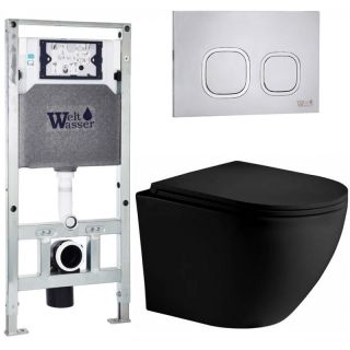 Комплект унитаза с инсталляцией WeltWasser Amberg 506 ST +Merzbach 043 XL MT-BL +Amberg RD-MT CR 10000014124 черный матовый