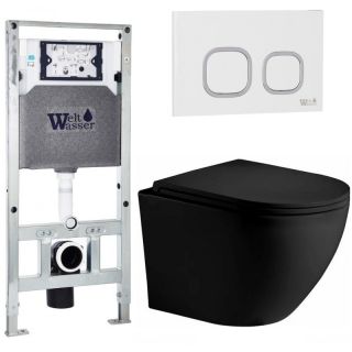 Комплект унитаза с инсталляцией WeltWasser Amberg 506 ST +Merzbach 043 XL MT-BL +Amberg RD-WT 10000014125 черный матовый