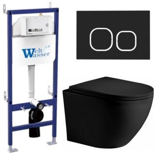 Комплект унитаза с инсталляцией WeltWasser Bamberg 460 +Merzbach 043 XL MT-BL +Bamberg BL 10000014127 черный матовый