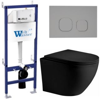 Комплект унитаза с инсталляцией WeltWasser Bamberg 460 +Merzbach 043 XL MT-BL +Bamberg CR 10000014128 черный матовый