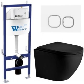Комплект унитаза с инсталляцией WeltWasser Bamberg 460 +Merzbach 043 XL MT-BL +Bamberg WT 10000014129 черный матовый