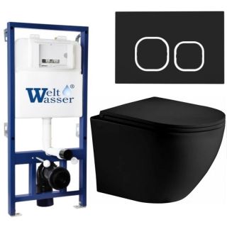 Комплект унитаза с инсталляцией WeltWasser Bamberg 525 +Merzbach 043 XL MT-BL +Bamberg BL 10000014133 черный матовый