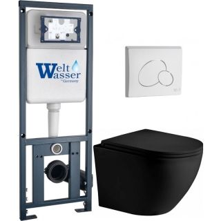 Комплект унитаза с инсталляцией WeltWasser Marberg 410 +Merzbach 043 XL MT-BL +MAR 410 RD GL-WT 10000014141 черный матовый