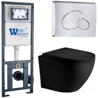 Комплект унитаза с инсталляцией WeltWasser Marberg 410 +Merzbach 043 XL MT-BL +MAR 410 RD-CR 10000014143 черный матовый
