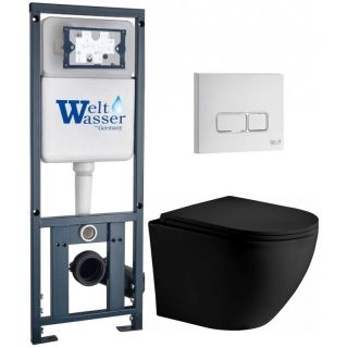 Комплект унитаза с инсталляцией WeltWasser Marberg 410 +Merzbach 043 XL MT-BL +MAR 410 SE GL-WT 10000014144 черный матовый