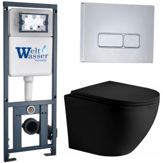 Комплект унитаза с инсталляцией WeltWasser Marberg 410 +Merzbach 043 XL MT-BL +MAR 410 SE-CR 10000014146 черный матовый