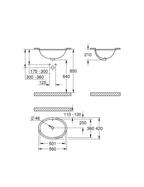 Раковина встраиваемая GROHE Bau Ceramic Universal 55 см, альпин-белый (39423000)