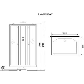 Душевая кабина Niagara Promo P100/80/26Q/MT 100x80 см профиль белый стекло матовое
