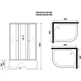 Душевая кабина Niagara Promo P90/80/40L/MT/BK 90x80 см без крыши профиль белый стекло матовое