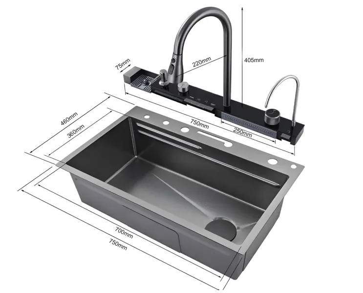 Мойка кухонная Ceruttispa GLORIA nano black CT10356 многофункциональная серая