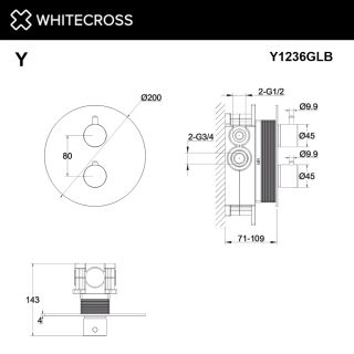 Смеситель термостат на 2 потребителя Whitecross Y1236GLB. брашированное золото