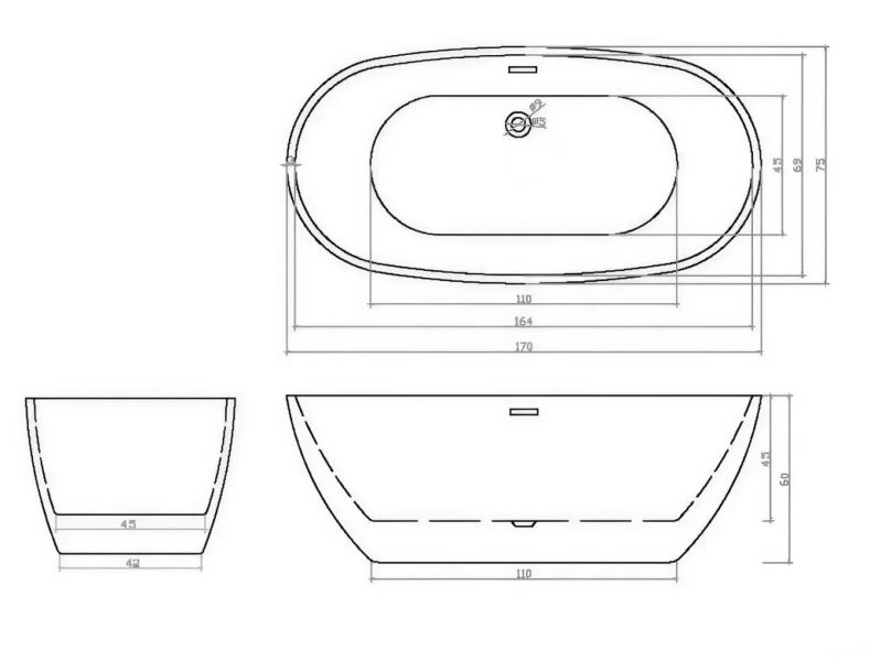 Ванна акриловая Ceruttispa d'Iseo MB CT10512 170x75 см чёрный матовый