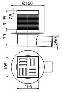 Сливной трап AlcaPlast 105 ? 105/50мм решетка - серая APV5111