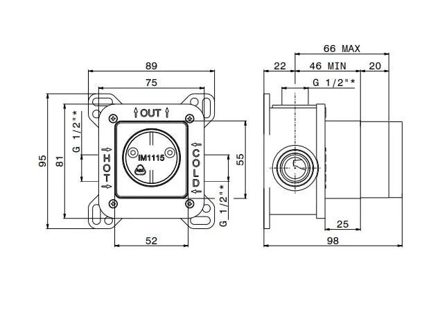 Универсальная внутренняя часть для механического смесителя на один поток для душа Kerama Marazzi 10841KM.00.000