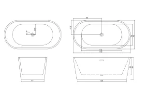 Ванна акриловая Ceruttispa Resia CT10879 170x75 см со сливом-переливом чёрный матовый/белый