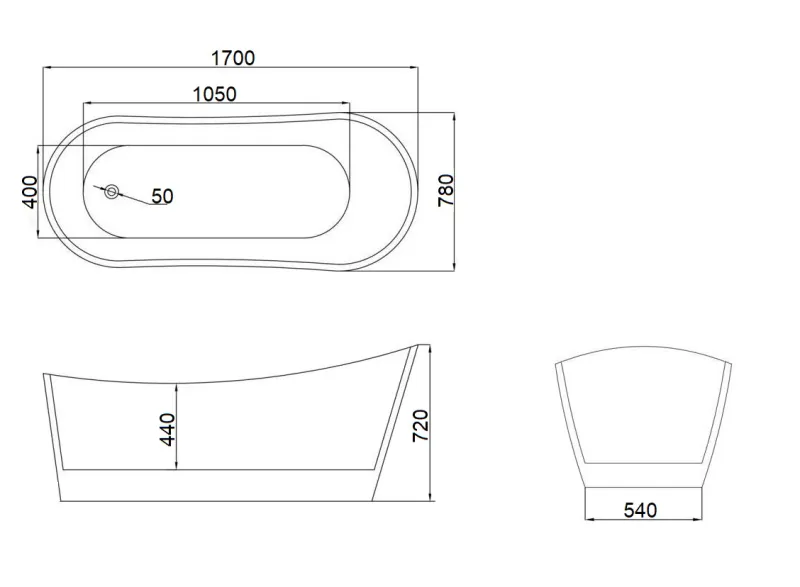 Ванна акриловая Ceruttispa Gloria CT10880 170x75 см со сливом-переливом белый