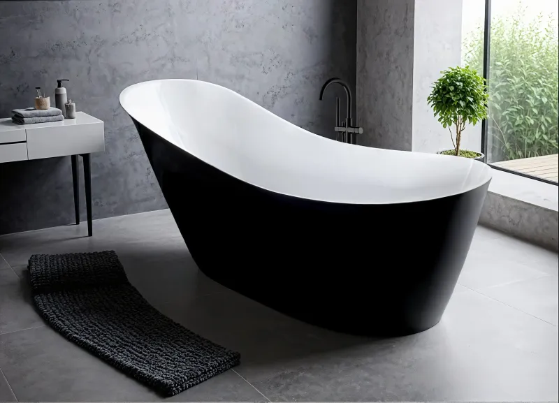 Ванна акриловая Ceruttispa Gloria CT10881 170x75 см со сливом-переливом чёрный матовый/белый