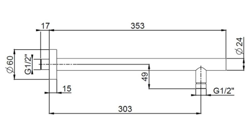Кронштейн для верхнего душа Paini 50PZ745TT35 35см чёрный матовый