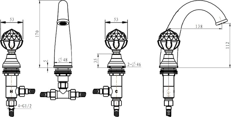 Смеситель для раковины Boheme Brillante Presente хром 357