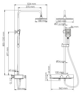 Душевая стойка WasserKRAFT Abens Thermo A11401 с термостатом чёрный матовый