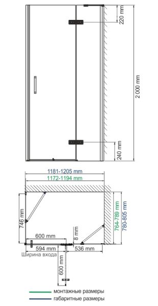Душевой уголок Wasserkraft Aller Black 10H06RBLACK MATT 120x80 правый