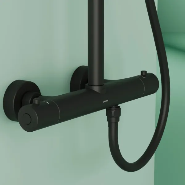 Душевая стойка Sancos Game SC3002MB с термостатом чёрный матовый