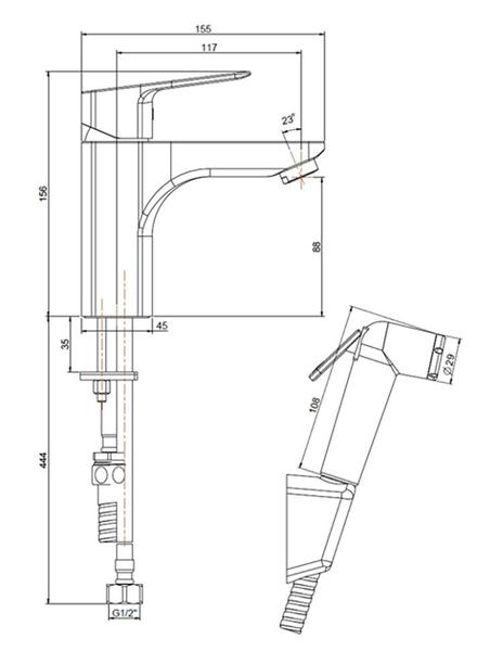 Смеситель для раковины Paini Viva Style P4CR205/574 с гигиеническим душем хром