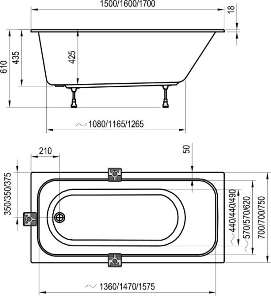 Акриловая ванна Ravak CHROME SLIM 160х70 C731300000