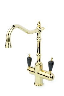 Смеситель для раковины Boheme с краном TRADIZIONALE ORO с черным кристаллом SW_Комплект золото