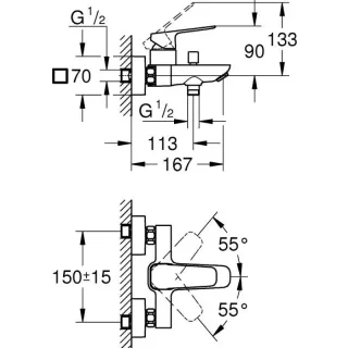 Смеситель для ванны Grohe Cubeo  1018130000 хром