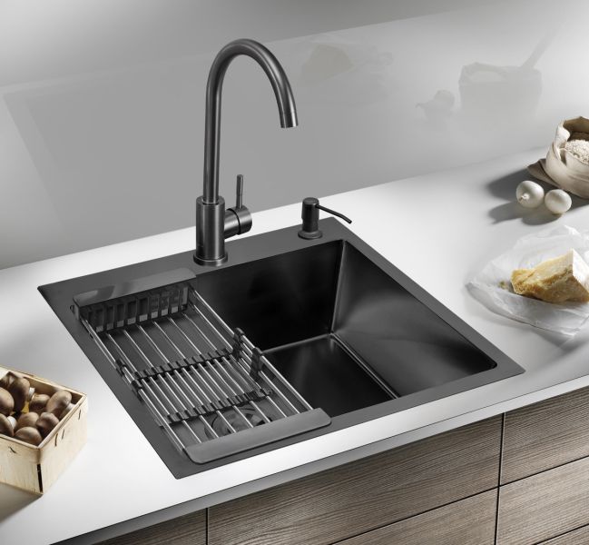 Кухонная мойка РМС MR-6050BL с корзиной и дозатором воронёная сталь