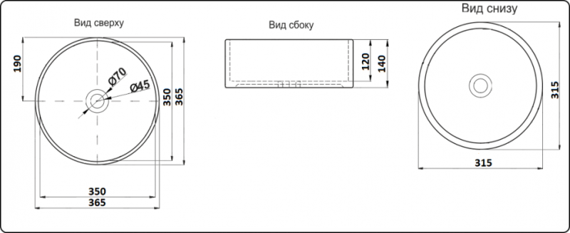 Раковина CeramaLux C1055 бело-золотая 36.5 см