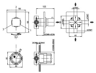 Встраиваемый дивертор Paini Grazia 21PZ471 на три выхода чёрный матовый