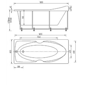 Акриловая ванна Aquatek Европа EVR180-0000041 180х80 см с фронтальным экраном вклеенный цельносварной металлический каркас