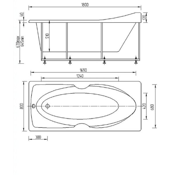 Акриловая ванна Aquatek Европа EVR180-0000041 180х80 см с фронтальным экраном вклеенный цельносварной металлический каркас